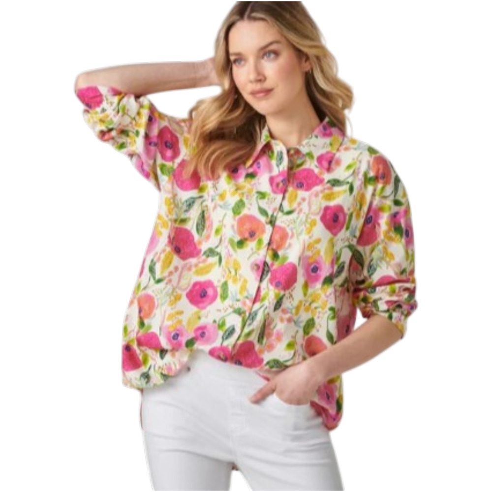 Charlie Paige Pink Floral Linen Blend Button Up Trucker Jacket Peony Print S 4-8
